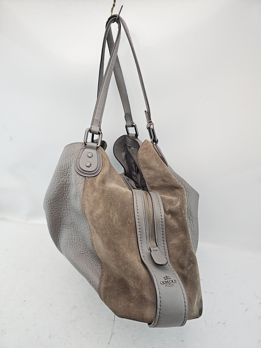 Coach Grey Leather & Suede Shoulder Bag